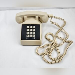 Vintage Comdial Push Button Corded Telephone Bone Tan Beige 2500 Untested